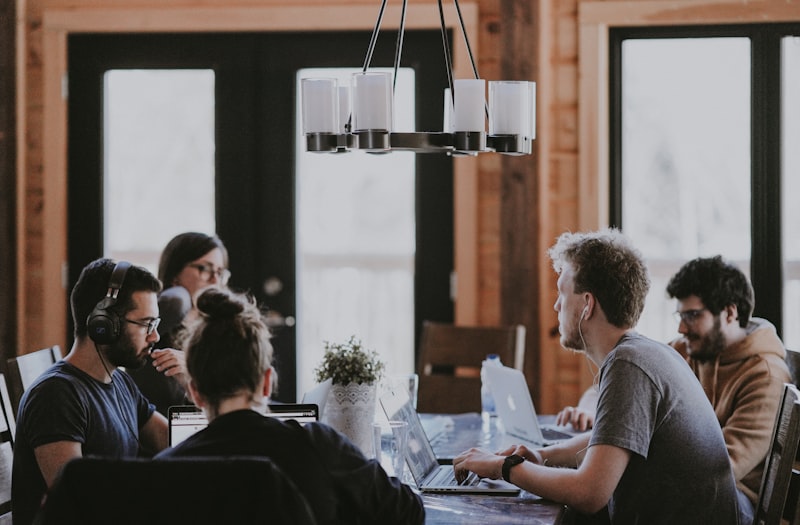 Team discussing a website project in an office